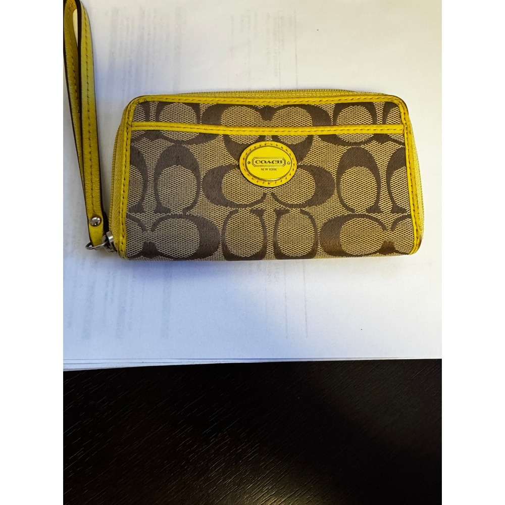 Authentic Coach Yellow Zip Around Wristlet Good Condition Some Wear  A5